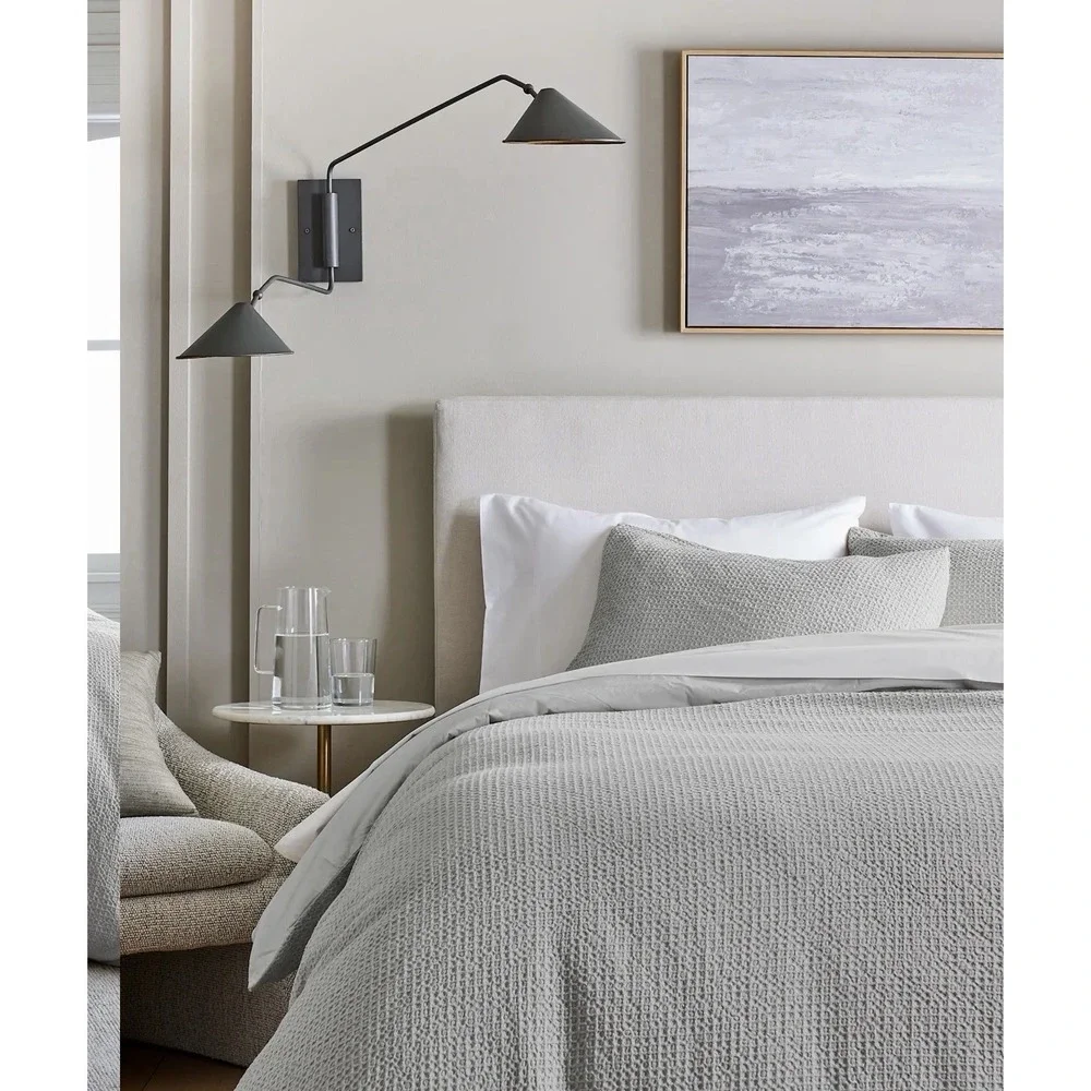 Quince Organic Luxe Honeycomb King Duvet Cover Set Light Grey NWT